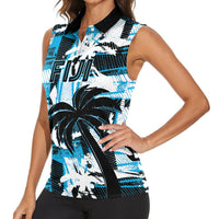 Custom Fijian Rugby Women Sleeveless Polo Shirt Grunge Palm Stylized LT01 - Polynesian Pride