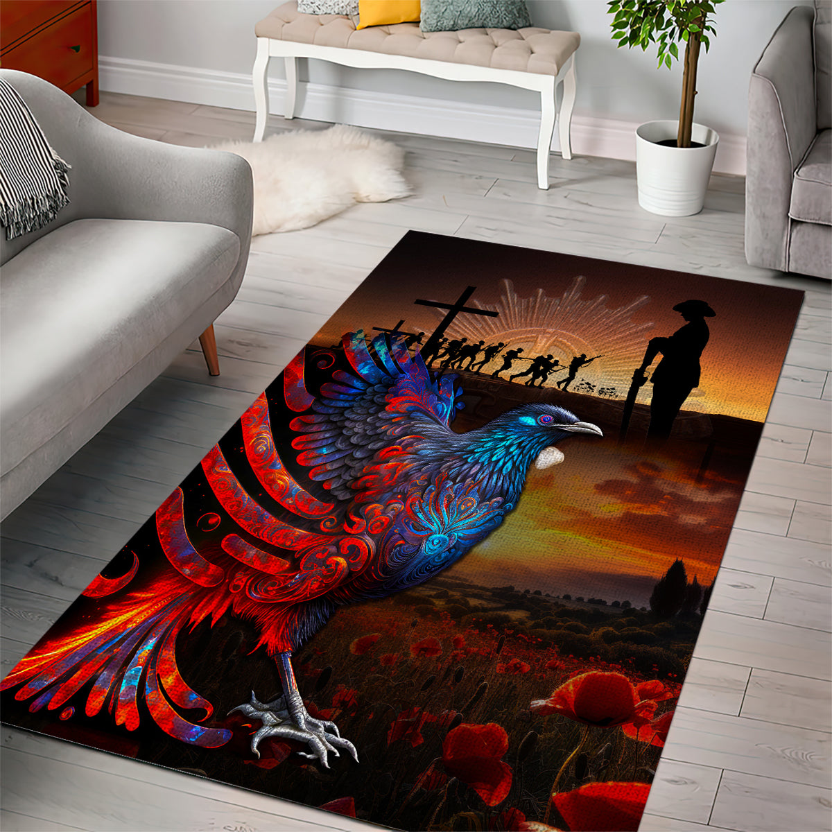 New Zealand Tui Bird Soldier ANZAC Area Rug Lest We Forget LT03 - Polynesian Pride