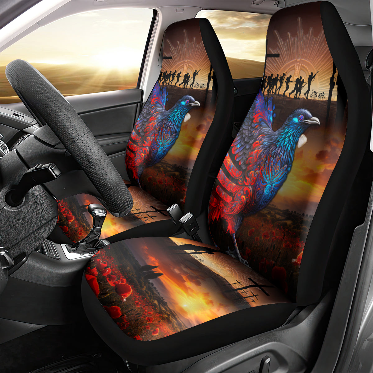 New Zealand Tui Bird Soldier ANZAC Car Seat Cover Lest We Forget LT03
