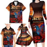 New Zealand Tui Bird Soldier ANZAC Family Matching Long Sleeve Bodycon Dress and Hawaiian Shirt Lest We Forget LT03 - Polynesian Pride