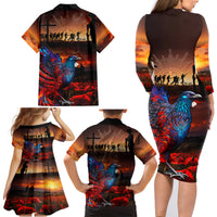 New Zealand Tui Bird Soldier ANZAC Family Matching Long Sleeve Bodycon Dress and Hawaiian Shirt Lest We Forget LT03 - Polynesian Pride