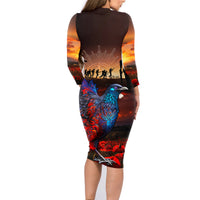 New Zealand Tui Bird Soldier ANZAC Family Matching Long Sleeve Bodycon Dress and Hawaiian Shirt Lest We Forget LT03 - Polynesian Pride