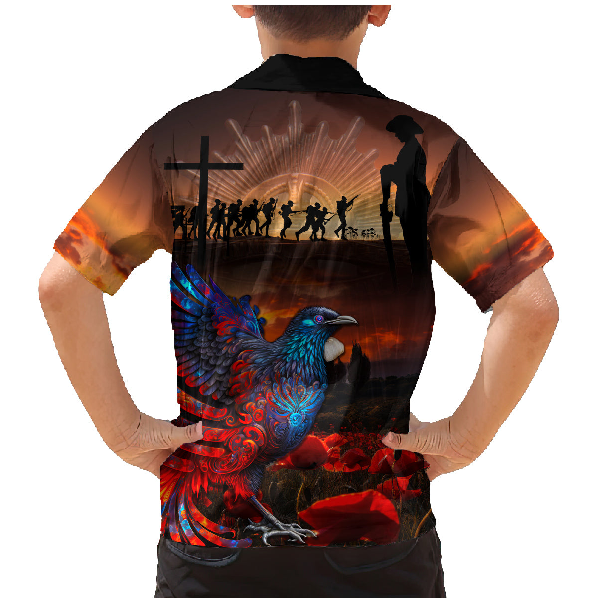 New Zealand Tui Bird Soldier ANZAC Family Matching Mermaid Dress and Hawaiian Shirt Lest We Forget LT03 - Polynesian Pride