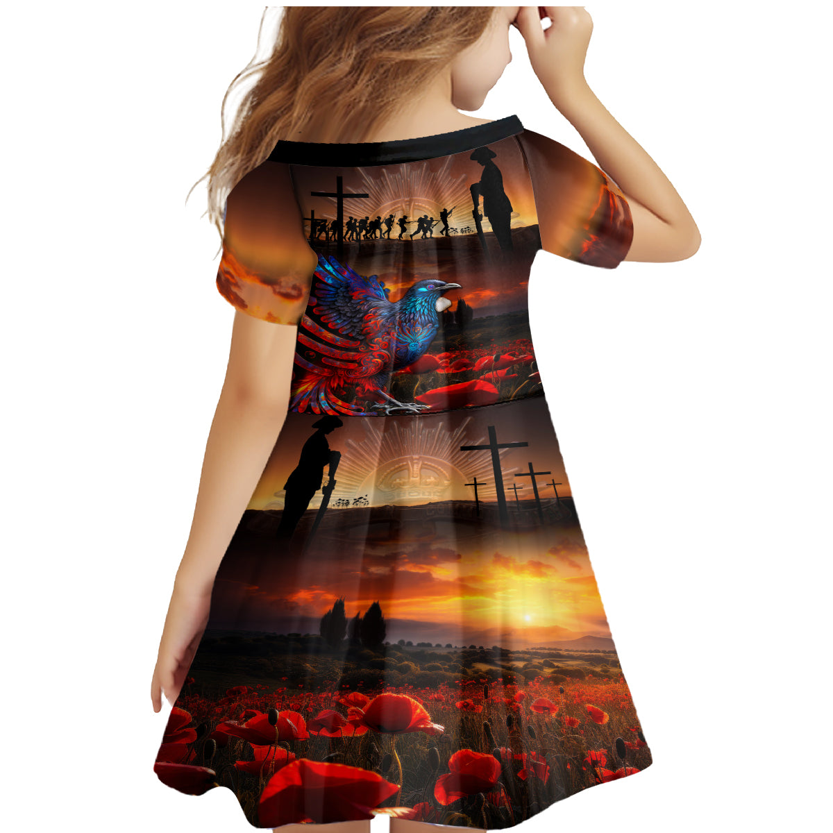 New Zealand Tui Bird Soldier ANZAC Family Matching Mermaid Dress and Hawaiian Shirt Lest We Forget LT03 - Polynesian Pride