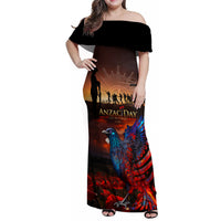 New Zealand Tui Bird Soldier ANZAC Family Matching Off Shoulder Maxi Dress and Hawaiian Shirt Lest We Forget LT03 Mom's Dress Black - Polynesian Pride