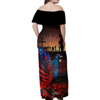 New Zealand Tui Bird Soldier ANZAC Family Matching Off Shoulder Maxi Dress and Hawaiian Shirt Lest We Forget LT03 - Polynesian Pride