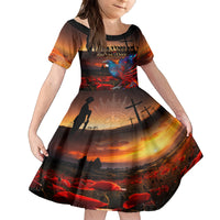 New Zealand Tui Bird Soldier ANZAC Family Matching Off Shoulder Short Dress and Hawaiian Shirt Lest We Forget LT03 Daughter's Dress Black - Polynesian Pride