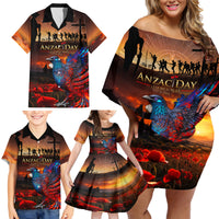 New Zealand Tui Bird Soldier ANZAC Family Matching Off Shoulder Short Dress and Hawaiian Shirt Lest We Forget LT03 - Polynesian Pride
