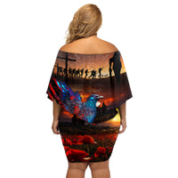 New Zealand Tui Bird Soldier ANZAC Family Matching Off Shoulder Short Dress and Hawaiian Shirt Lest We Forget LT03 - Polynesian Pride