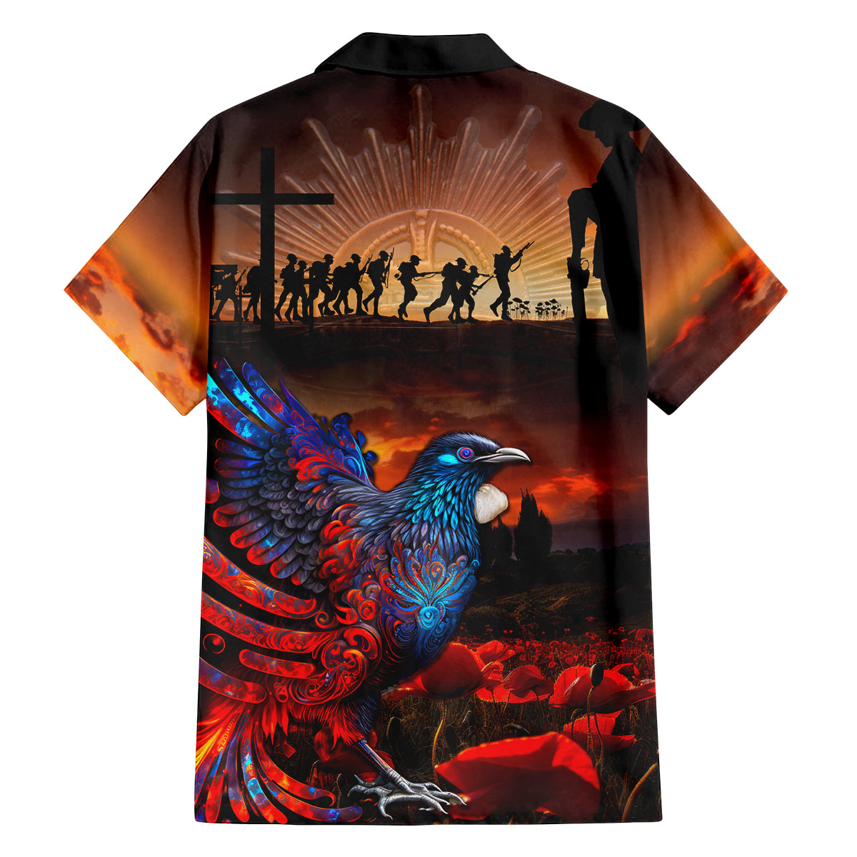 New Zealand Tui Bird Soldier ANZAC Family Matching Puletasi and Hawaiian Shirt Lest We Forget LT03 - Polynesian Pride