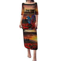 New Zealand Tui Bird Soldier ANZAC Family Matching Puletasi and Hawaiian Shirt Lest We Forget LT03 Mom's Dress Black - Polynesian Pride