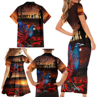 New Zealand Tui Bird Soldier ANZAC Family Matching Short Sleeve Bodycon Dress and Hawaiian Shirt Lest We Forget LT03 - Polynesian Pride