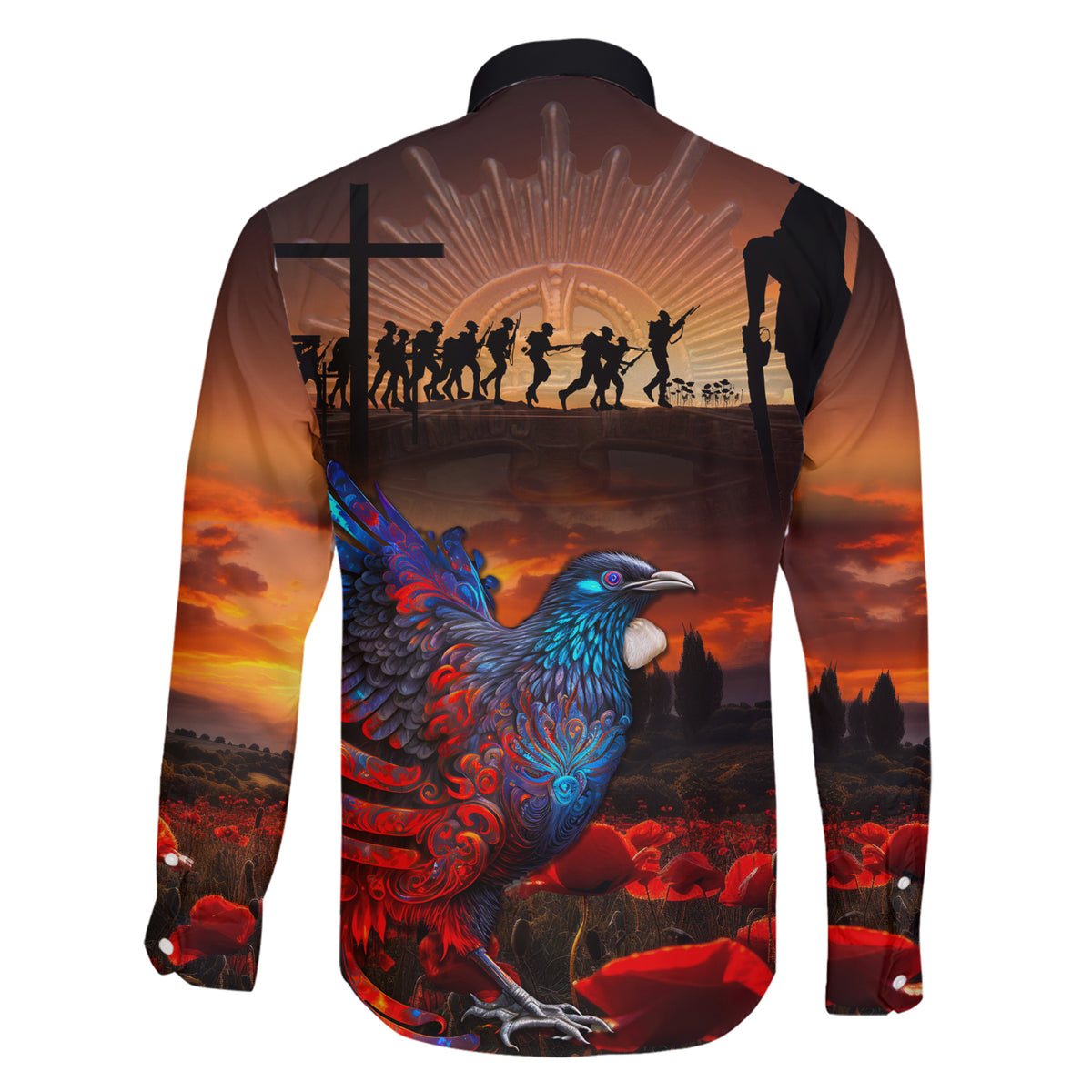 New Zealand Tui Bird Soldier ANZAC Family Matching Short Sleeve Bodycon Dress and Hawaiian Shirt Lest We Forget LT03 - Polynesian Pride