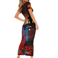 New Zealand Tui Bird Soldier ANZAC Family Matching Short Sleeve Bodycon Dress and Hawaiian Shirt Lest We Forget LT03 - Polynesian Pride