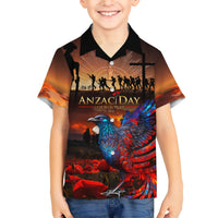 New Zealand Tui Bird Soldier ANZAC Family Matching Short Sleeve Bodycon Dress and Hawaiian Shirt Lest We Forget LT03 Son's Shirt Black - Polynesian Pride