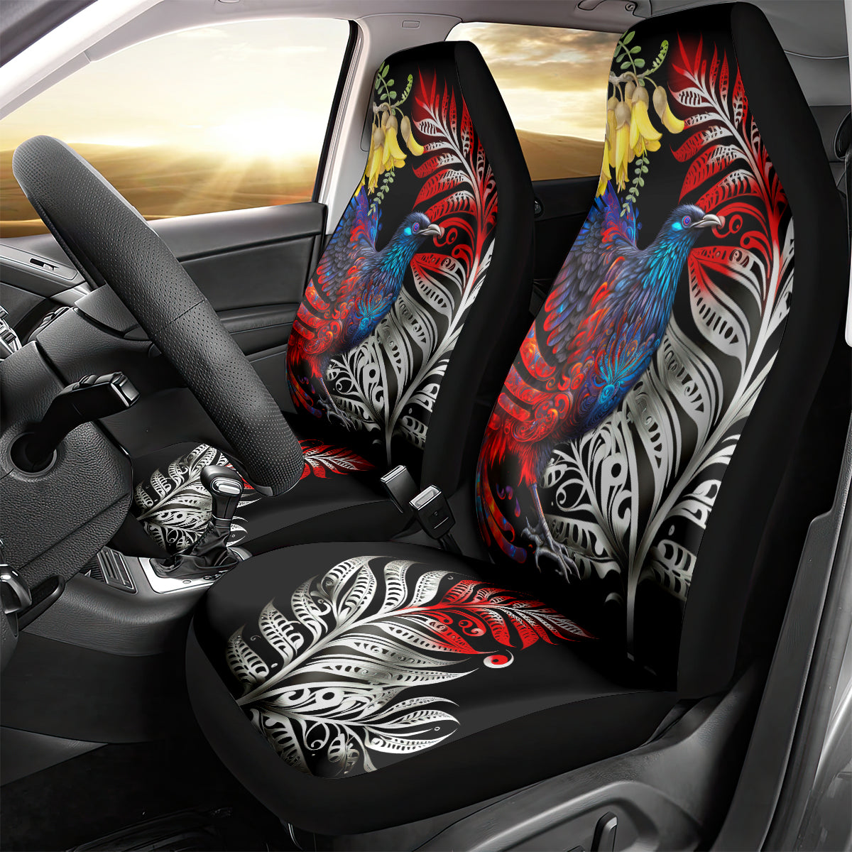 New Zealand Kohwhai Tui Bird Car Seat Cover Silver Fern Version LT03 - Polynesian Pride