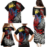 New Zealand Kohwhai Tui Bird Family Matching Puletasi and Hawaiian Shirt Silver Fern Version LT03 - Polynesian Pride