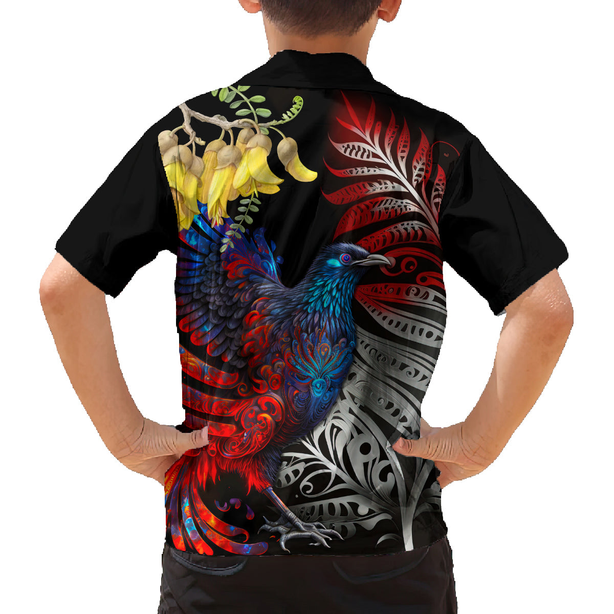 New Zealand Kohwhai Tui Bird Family Matching Summer Maxi Dress and Hawaiian Shirt Silver Fern Version LT03 - Polynesian Pride