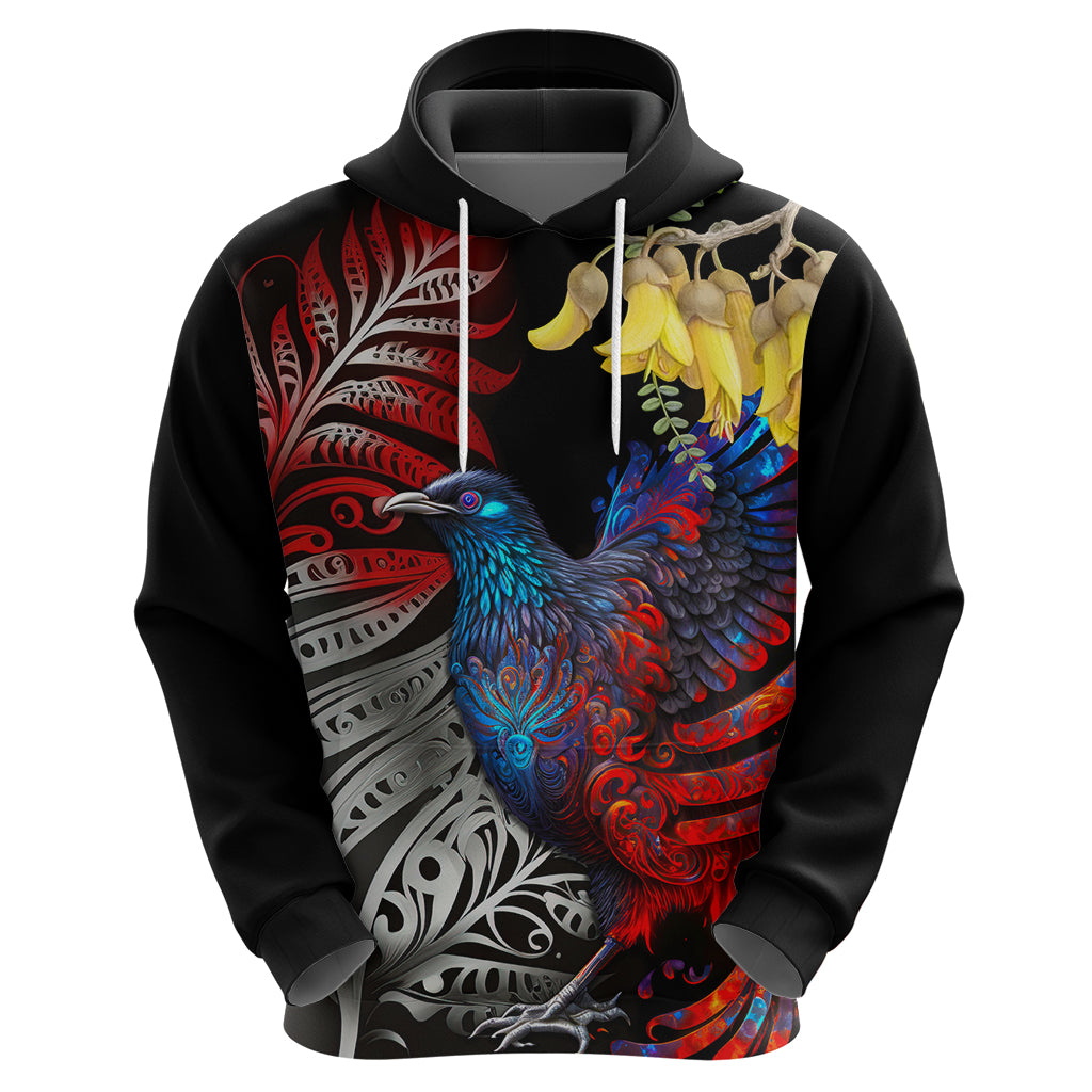 New Zealand Kohwhai Tui Bird Hoodie Silver Fern Version LT03 - Polynesian Pride
