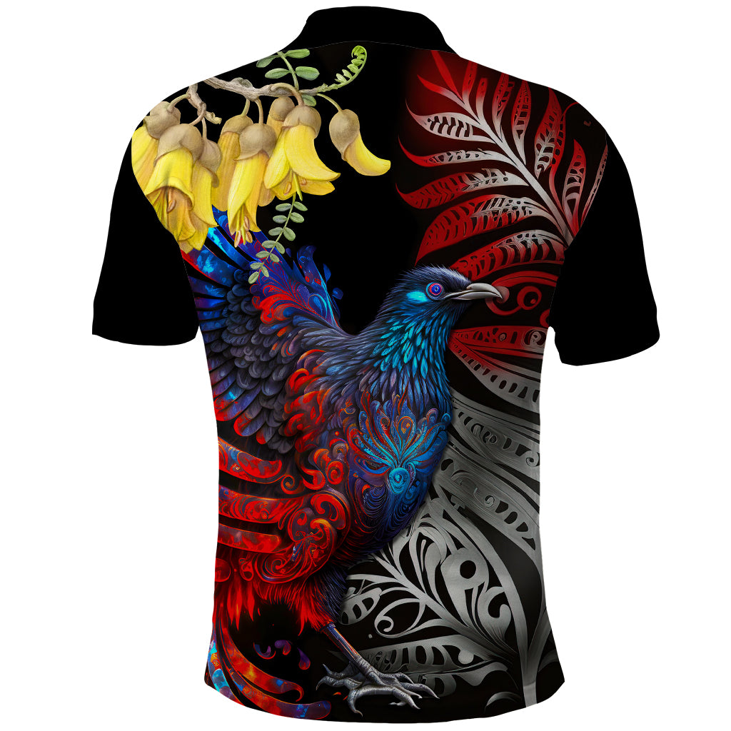 New Zealand Kohwhai Tui Bird Polo Shirt Silver Fern Version LT03 - Polynesian Pride