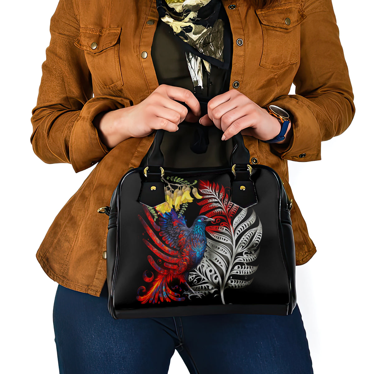 New Zealand Kohwhai Tui Bird Shoulder Handbag Silver Fern Version LT03 - Polynesian Pride