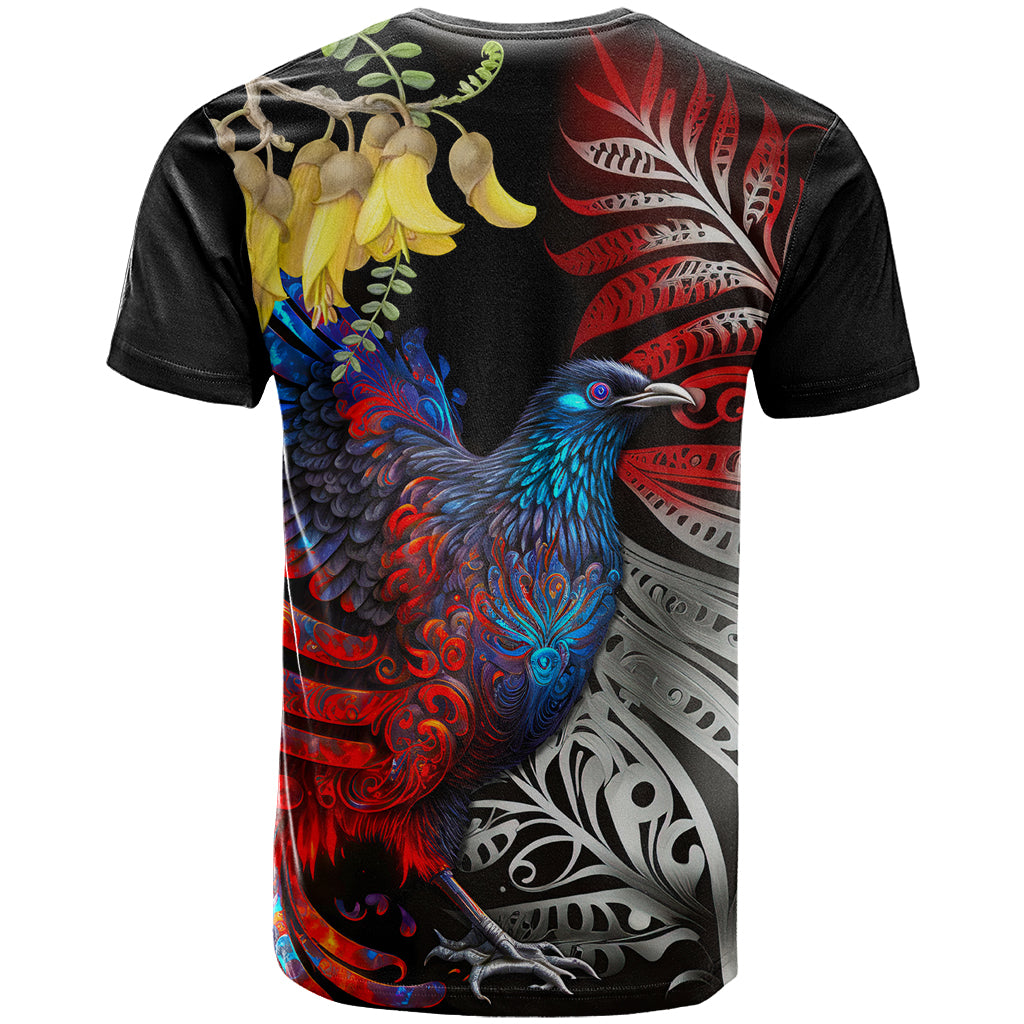 New Zealand Kohwhai Tui Bird T Shirt Silver Fern Version LT03 - Polynesian Pride