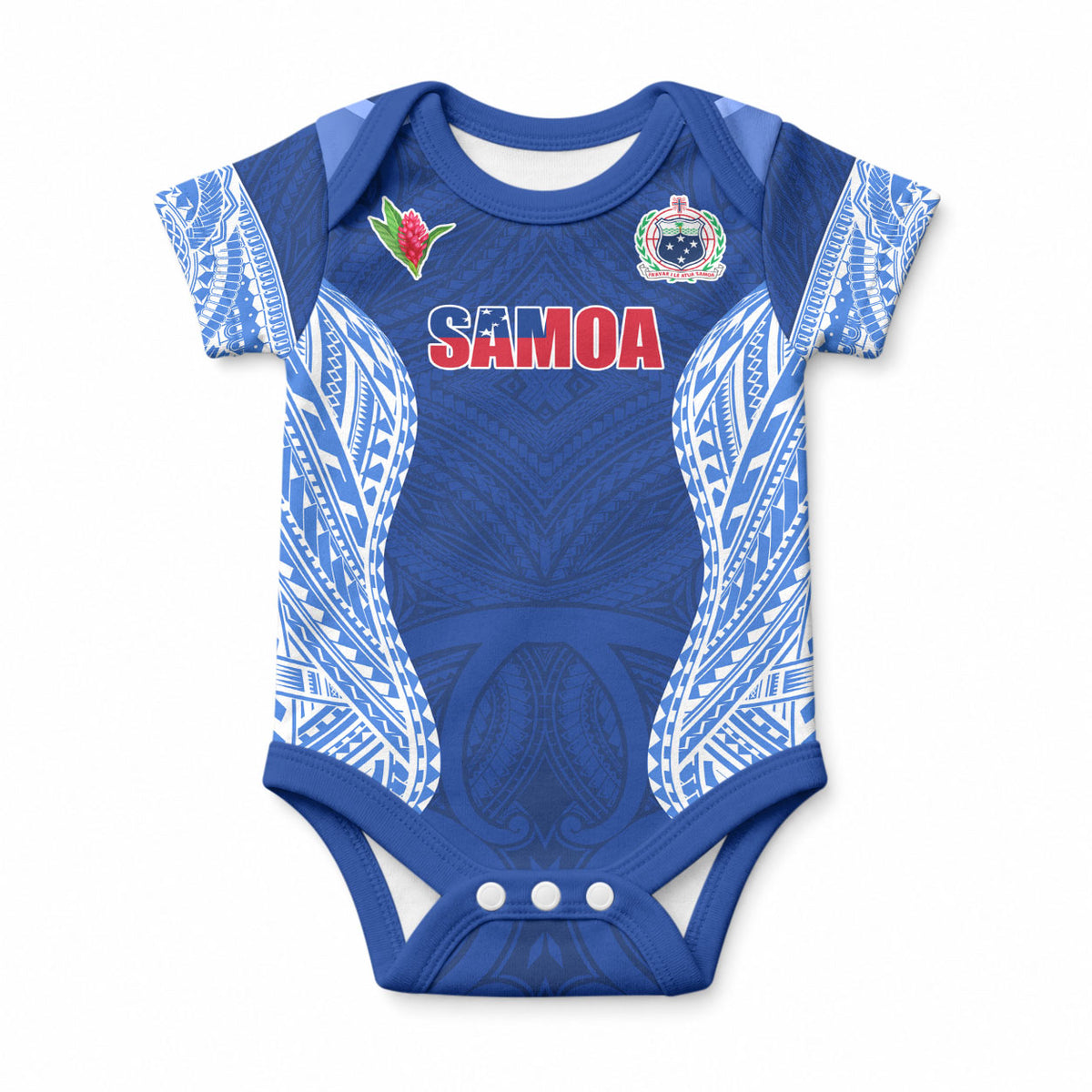 Custom Manu Samoa Rugby Baby Onesie Polynesian Tattoo LT03 Blue - Polynesian Pride