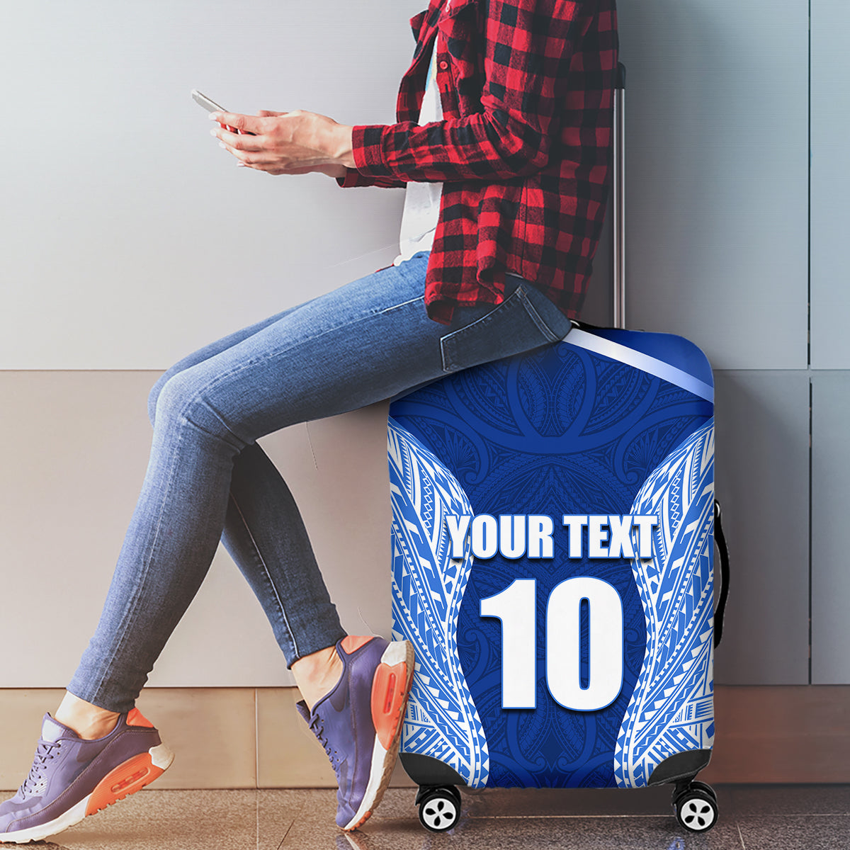 Custom Manu Samoa Rugby Luggage Cover Polynesian Tattoo