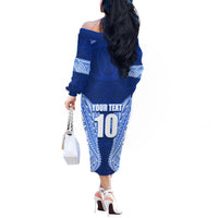 Custom Manu Samoa Rugby Off The Shoulder Long Sleeve Dress Polynesian Tattoo LT03