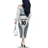 Custom Flying Fijians Rugby Family Matching Off The Shoulder Long Sleeve Dress and Hawaiian Shirt Tapa Tribal Cloth LT03 - Polynesian Pride