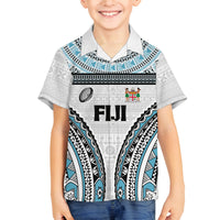 Custom Flying Fijians Rugby Family Matching Summer Maxi Dress and Hawaiian Shirt Tapa Tribal Cloth LT03 Son's Shirt White - Polynesian Pride