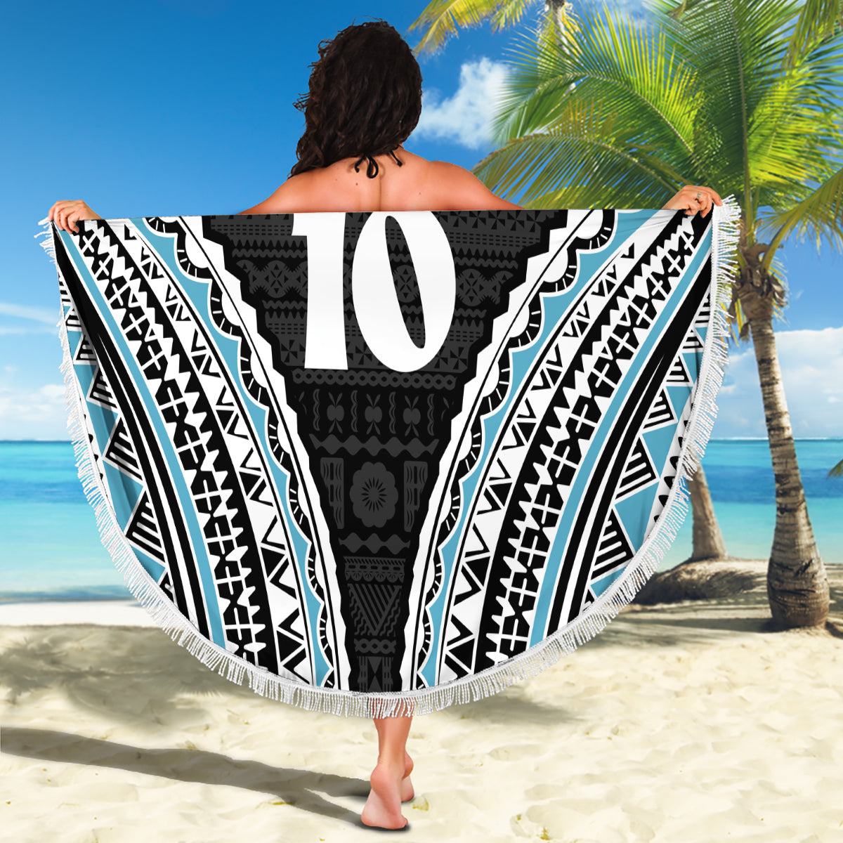 Custom Flying Fijians Rugby Beach Blanket Tapa Tribal Cloth Black Color