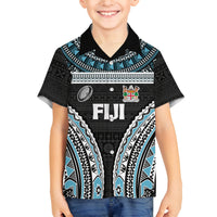 Custom Flying Fijians Rugby Family Matching Long Sleeve Bodycon Dress and Hawaiian Shirt Tapa Tribal Cloth Black Color LT03 Son's Shirt Black - Polynesian Pride
