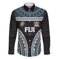 Custom Flying Fijians Rugby Family Matching Off Shoulder Maxi Dress and Hawaiian Shirt Tapa Tribal Cloth Black Color LT03 Dad's Shirt - Long Sleeve Black - Polynesian Pride