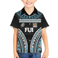 Custom Flying Fijians Rugby Family Matching Puletasi and Hawaiian Shirt Tapa Tribal Cloth Black Color LT03 Son's Shirt Black - Polynesian Pride