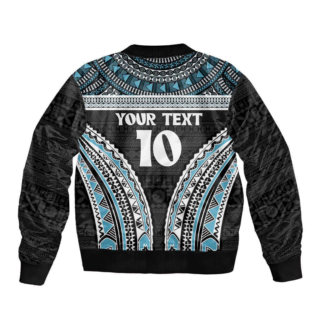 Custom Flying Fijians Rugby Sleeve Zip Bomber Jacket Tapa Tribal Cloth Black Color LT03 - Polynesian Pride