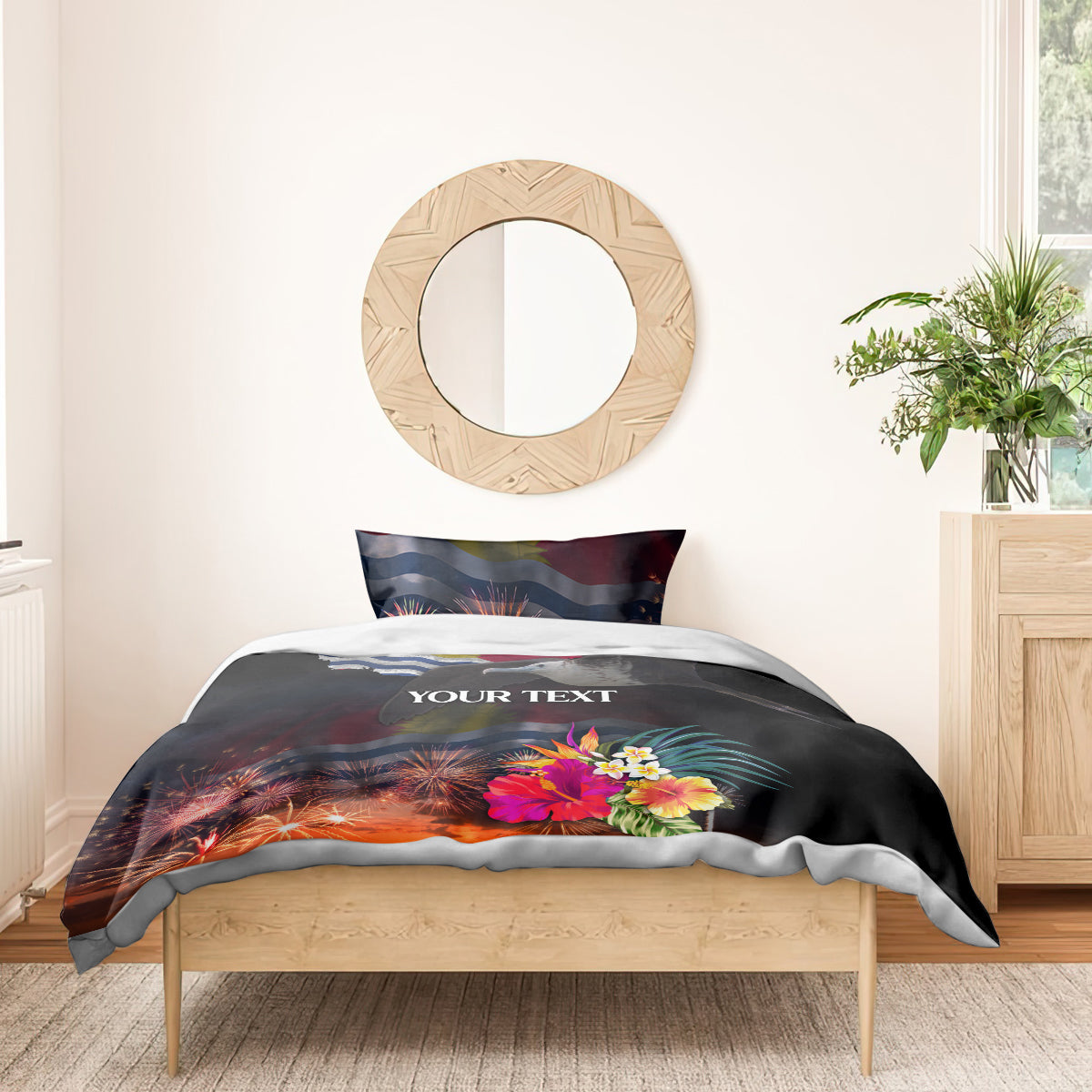 Personalised Kiribati Independence Day Bedding Set Frigatebird and Plumeria Hibiscus Flower