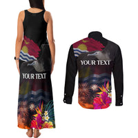 Personalised Kiribati Independence Day Couples Matching Tank Maxi Dress and Long Sleeve Button Shirt Frigatebird and Plumeria Hibiscus Flower LT03 - Polynesian Pride