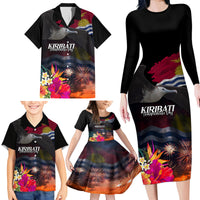 Personalised Kiribati Independence Day Family Matching Long Sleeve Bodycon Dress and Hawaiian Shirt Frigatebird and Plumeria Hibiscus Flower LT03 - Polynesian Pride