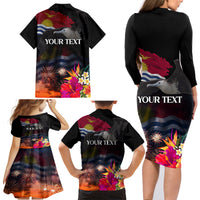 Personalised Kiribati Independence Day Family Matching Long Sleeve Bodycon Dress and Hawaiian Shirt Frigatebird and Plumeria Hibiscus Flower LT03 - Polynesian Pride