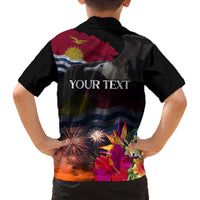Personalised Kiribati Independence Day Family Matching Off The Shoulder Long Sleeve Dress and Hawaiian Shirt Frigatebird and Plumeria Hibiscus Flower LT03 - Polynesian Pride
