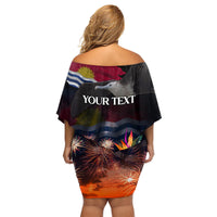 Personalised Kiribati Independence Day Family Matching Off Shoulder Short Dress and Hawaiian Shirt Frigatebird and Plumeria Hibiscus Flower LT03 - Polynesian Pride