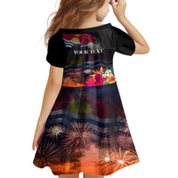 Personalised Kiribati Independence Day Family Matching Short Sleeve Bodycon Dress and Hawaiian Shirt Frigatebird and Plumeria Hibiscus Flower LT03 - Polynesian Pride