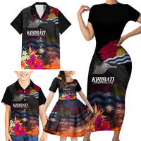 Personalised Kiribati Independence Day Family Matching Short Sleeve Bodycon Dress and Hawaiian Shirt Frigatebird and Plumeria Hibiscus Flower LT03 - Polynesian Pride
