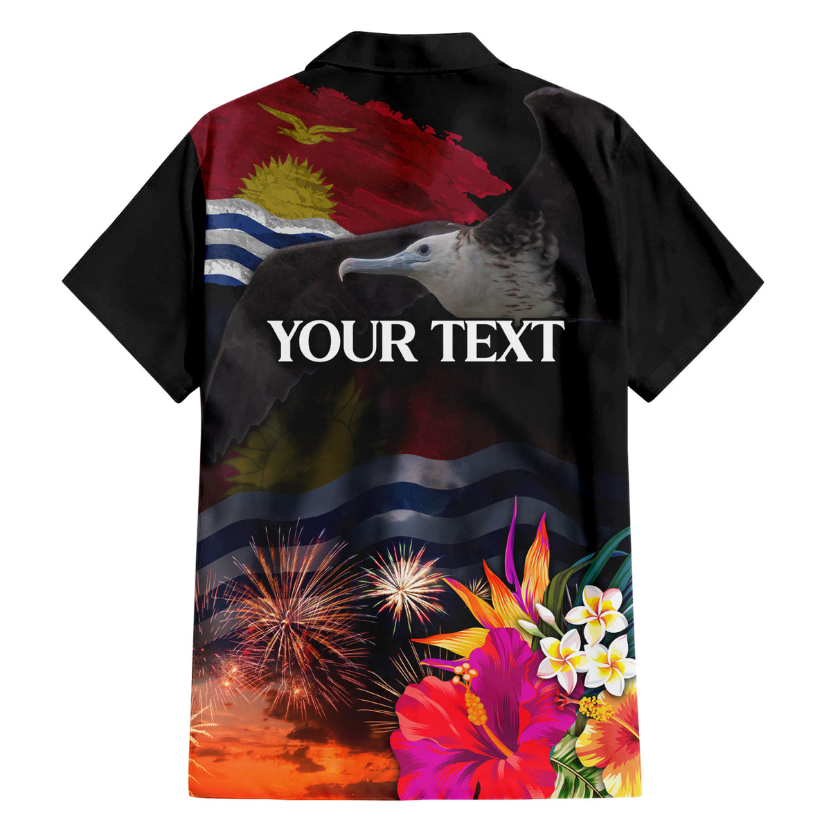 Personalised Kiribati Independence Day Family Matching Short Sleeve Bodycon Dress and Hawaiian Shirt Frigatebird and Plumeria Hibiscus Flower LT03 - Polynesian Pride
