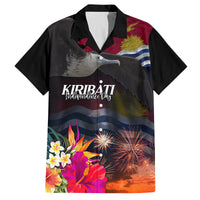 Personalised Kiribati Independence Day Family Matching Summer Maxi Dress and Hawaiian Shirt Frigatebird and Plumeria Hibiscus Flower LT03 Dad's Shirt - Short Sleeve Black - Polynesian Pride
