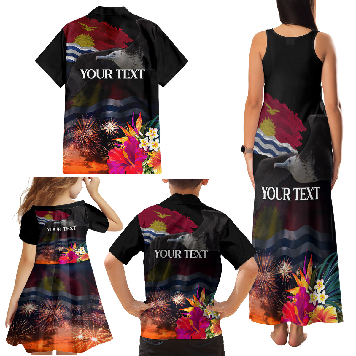 Personalised Kiribati Independence Day Family Matching Tank Maxi Dress and Hawaiian Shirt Frigatebird and Plumeria Hibiscus Flower LT03 - Polynesian Pride