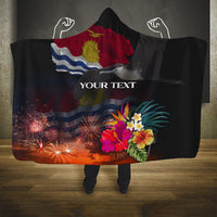 Personalised Kiribati Independence Day Hooded Blanket Frigatebird and Plumeria Hibiscus Flower