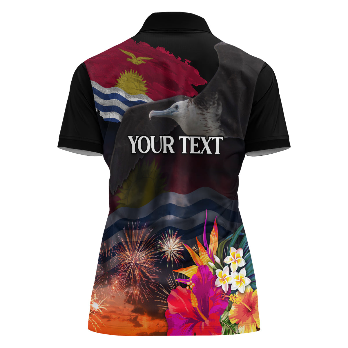 Personalised Kiribati Independence Day Women Polo Shirt Frigatebird and Plumeria Hibiscus Flower LT03 - Polynesian Pride