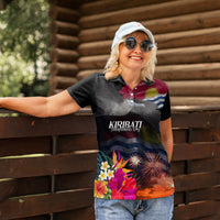 Personalised Kiribati Independence Day Women Polo Shirt Frigatebird and Plumeria Hibiscus Flower LT03 - Polynesian Pride